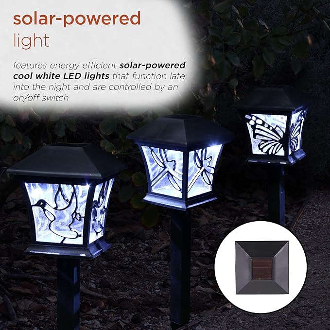 Alpine Corporation Solar-Powered Nature Inspired Pathway Lights 3-Piece