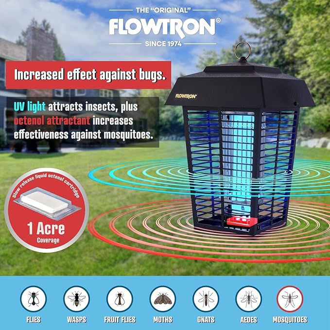 Flowtron Bug Zapper 1 Acre of Outdoor Coverage with Powerful 40W Bulb &amp 5600V Instant Killing Grid Electric Insect Fly &amp Mosquito Zapper Made in The USA