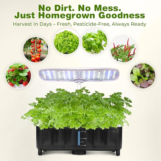 Kingsyard Smart Hydroponics LED 48W Indoor Garden Grow System Visible 5L Tank Quiet Pump Auto Timer Kit 15 Pods Herb Seed Starter for Veggies &amp Salad Greens Plants