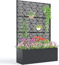Garvee Metal Raised Garden Bed with Trellis 71x47x16 Metal Planter Box with Trellis Privacy Screen for Climbing Plants Vegetable Vines Drainage Holes 15.8 Deep Planting Bed Black