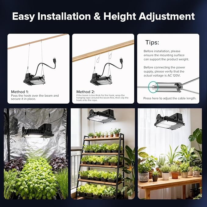 SANSI Grow Lights for Indoor Plants 70W Full Spectrum Plant Lights for Indoor Growing High PPFD IP65 Dimmable LED Growing Lamp for Seed Starting Grow Tent Light 2x2 Auto On/Off Timer Remote Control