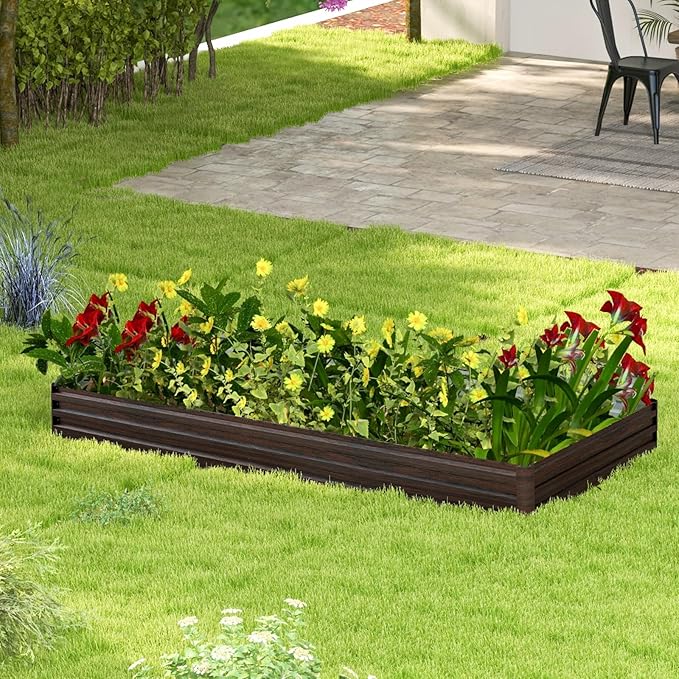 Giantex 8x4x1ft Metal Raised Garden Bed Planter Box with Protective Edges Gloves Outdoor Raised Bed for Vegetables Flowers Fruit Herb Plant Garden Container for Lawn Backyard Patio