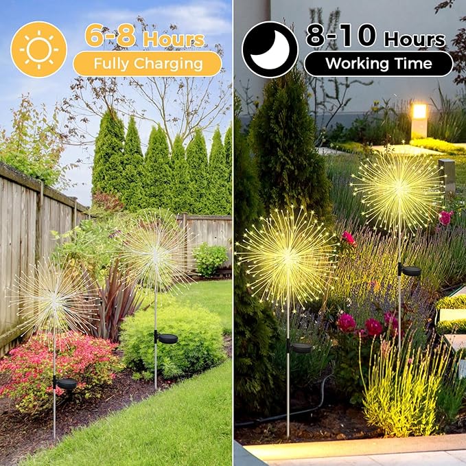 Banax Solar Garden Lights Outdoor Decor 4 Pack Christmas Lights 150 LED Solar Powered Stake Lights for Lawn Garden Pathway Yard &amp Holiday Decorations(Warm White)