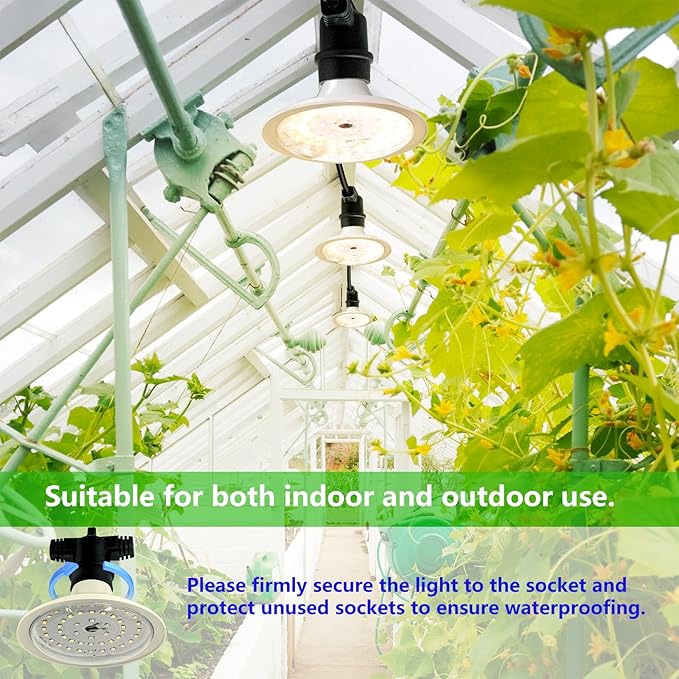 Outdoor LED Grow Lights Waterproof String Grow Light Full Spectrum Plant Growing Lights with 12Ft Adjustable Cord 3 Lights