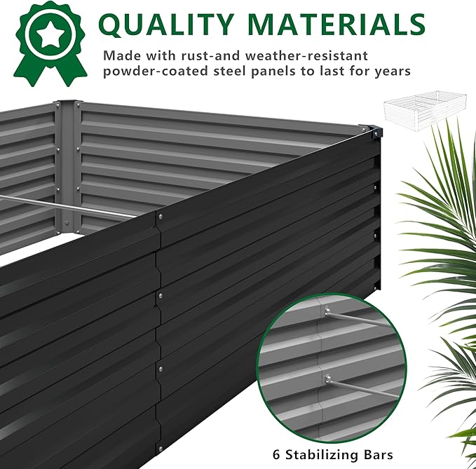 MGNO 8x4x1.5FT Galvanized Raised Garden Bed-Outdoor Planter Box for Vegetables-Metal Garden BedRRectangle Planting Box for HerbFlowerBlack