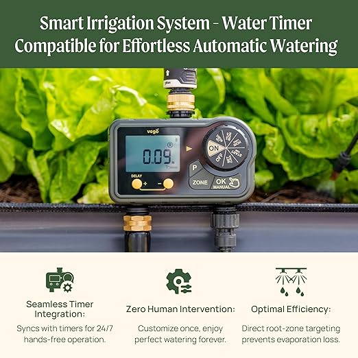 Vego Garden Irrigation Kit - Drip Irrigation System for Raised Garden Beds Efficient Watering Solution for Vegetables Flowers and Plants Easy DIY Installation (Large)