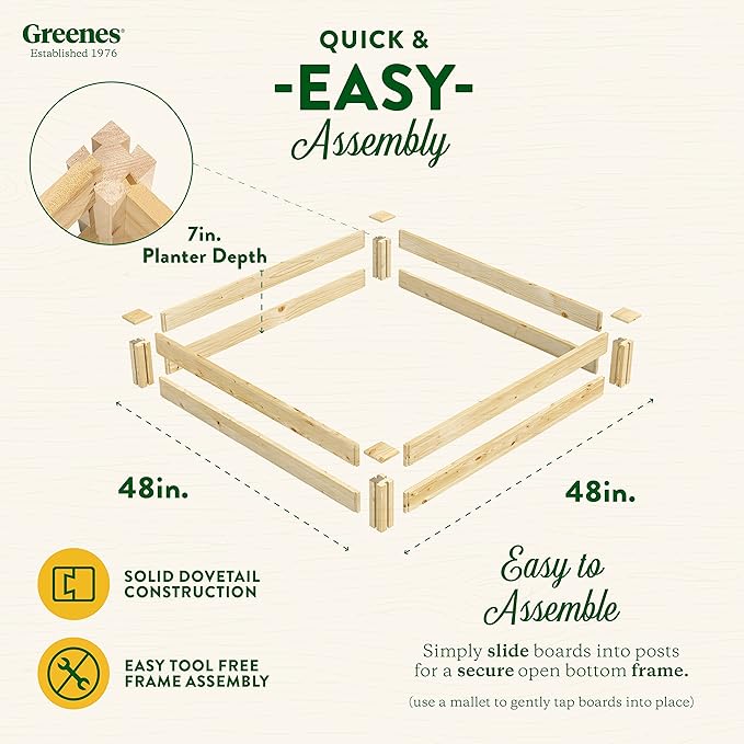 Greenes Fence Original Pine Raised Garden Bed 4' x 4' x 7 - Made in USA with American Pine