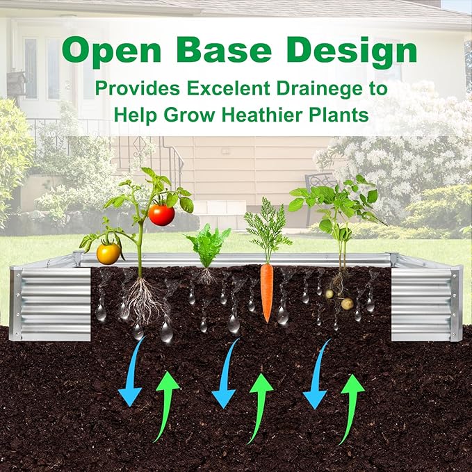 JERIA 6×3×1ft Raised Garden Bed with Support RodsGalvanized Raised Garden Bed Kit Outdoor Metal Gardening Planter Box for Vegetable Fruits Flower