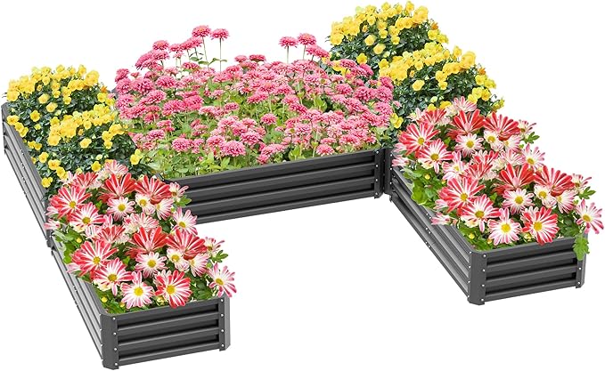 Outsunny 8 x 8' Raised Garden Bed Set Large Steel Flower Planters for Outdoor Plants Easy Assembly for Vegetables Herbs Gray