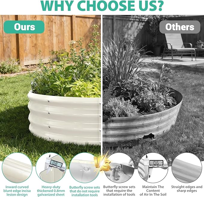 4FT Diameter Galvanized Garden Raised Bed/Plant Box/Fire Pit Ring - 0.8mm Thick12 Inch TallPerfect for Planting a Variety of FlowersHerbsVegetables (Cream White 48 Dia X 12inches)