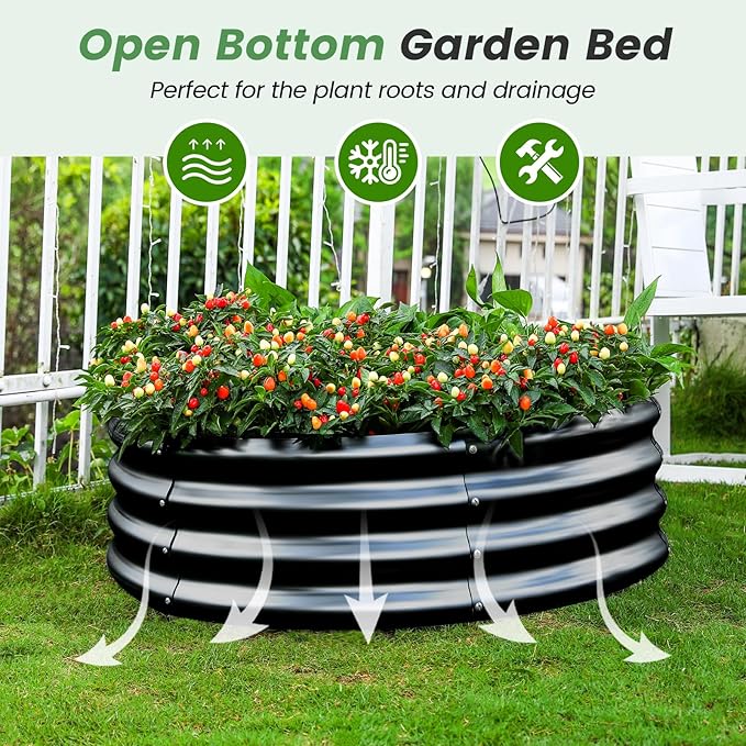 Land Guard 3×3×1ft Galvanized Raised Garden Bed Kit Round Galvanized Planter Raised Garden Boxes Outdoor Large Metal Raised Garden Beds for Vegetables Grey