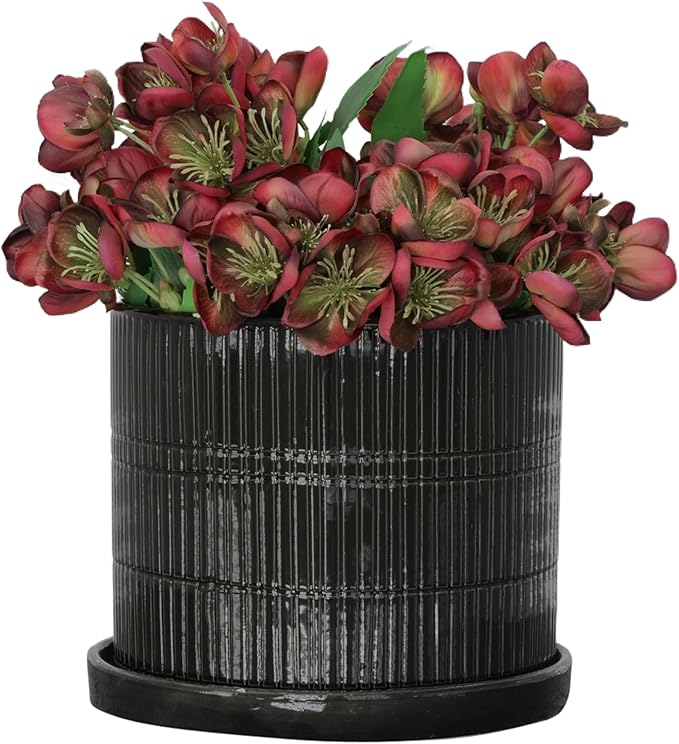 S2 1012 Textured Planter W Saucer Black