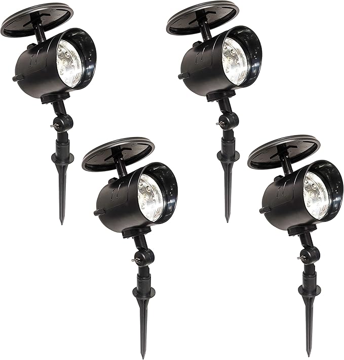 SciencePurchase 4 Pack Solar Powered LED Spot Lights - Automatic On at Dusk and Off at Sunrise Sturdy All-Weather Spotlights for Accent Lighting Safety &amp Security