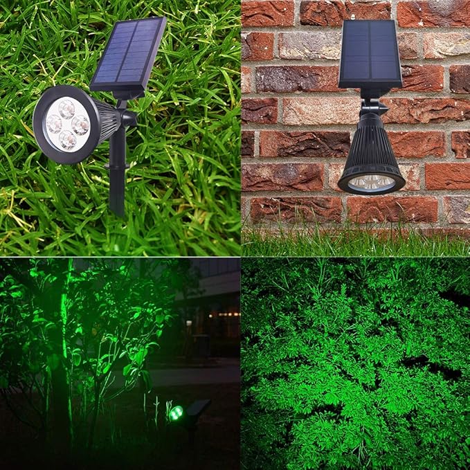 Solar Lights Outdoor Waterproof 4 LED Landscape Lights 2 in 1 LED Solar Spotlight for Flag Garden Pathway Yard Patio Lawn Outdoor Decor Lighting (Green)