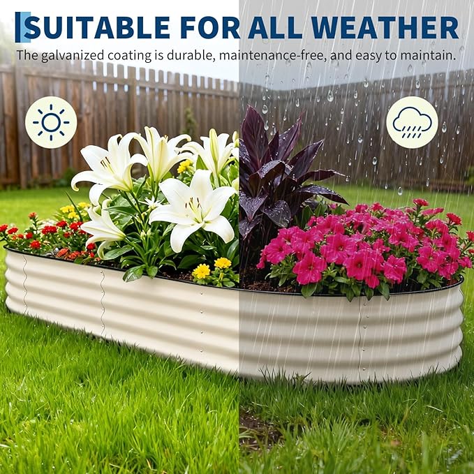 Garvee Galvanized Raised Garden Bed Outdoor 10x4x1.5 ft Metal Planter Box for Flowers Vegetables Rust-Resistant Raised Garden Beds for Gardening Easy Assembly Outdoor Garden Box &amp Planters Bei