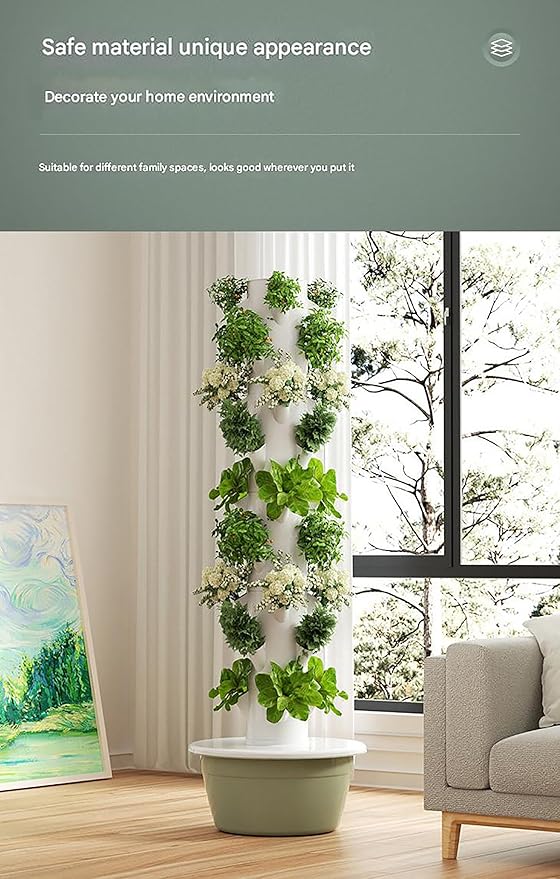 Vertical Planter Tower Hydroponics Growing System with LED Grow Lights Automatic Water Circulation System Suitable for Leafy Greens and Herbs