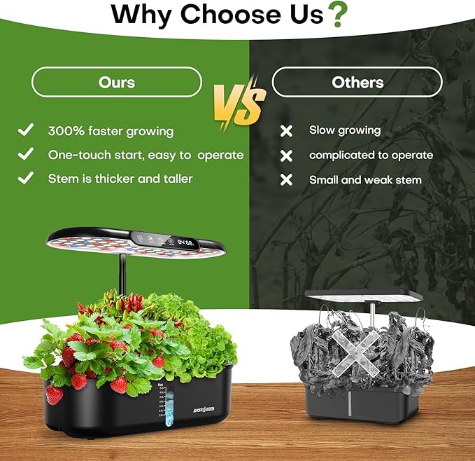 Ahopegarden Hydroponics Growing System kit: 12 Pods Indoor Herb Garden with Smart Environmental Detection - Full Spectrum LED Grow Light for Growing VegetablesHerbs and Lettuce - Home Gardening