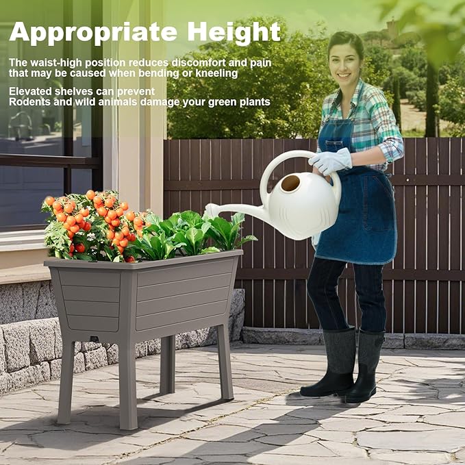 EasyUp Raised Garden Bed Resin Sturdy Planter Waterproof UV-Resistant Outdoor for Flowers Vegetables Herbs in Backyard Patio (Grey)