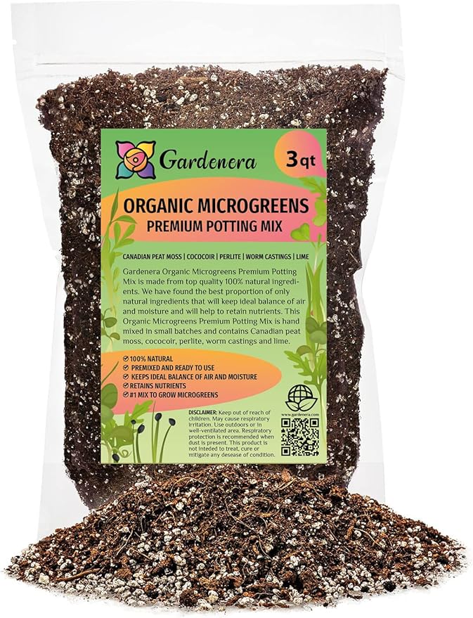 Gardenera Premium Organic Microgreens Potting Mix: Canadian Peat Moss Cococoir Perlite and More - 3 Quart
