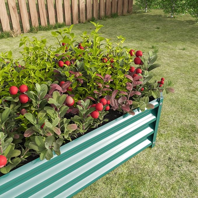 7.6x3.7x0.98FT Metal Raised Bed for Outdoor Flower Planters Vegetables Herb Galvanized Raised Garden Bed Kit Rectangular Large Metal Deep Root Planters with An Open Bottom (Green with 4x2x1ft)