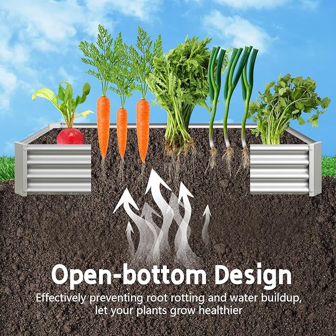 Metal Raised Garden Bed Outdoor Galvanized Raised Garden Bed 6×3×1ft Rectangle Planter Raised Beds Raised Planter Box for Gardening Vegetables and Flowers Silver