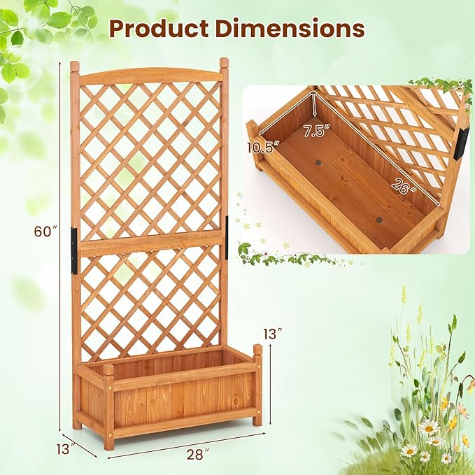 MAT EXPERT Raised Garden Bed with Trellis Lattice Panel with Hanging Roof Drainage Hole Planter Box for Flower Vine Elevated Outdoor Planter for Garden