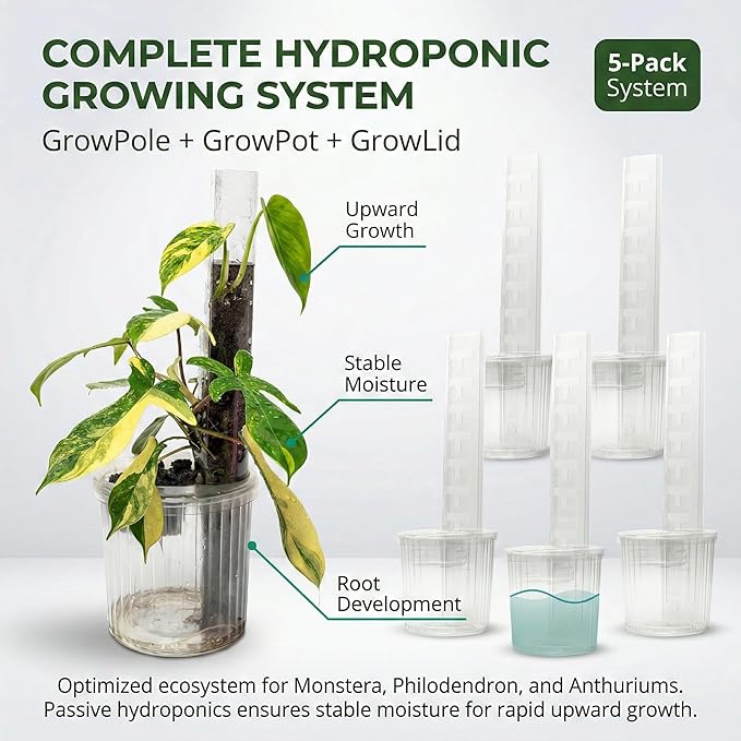 THICCLY Medium GrowLid 5 Pcs (Royal Blue) - Self Watering Clear D-Shaped Plastic Moss Pole Hydroponics Growing System Kratky Hydroponic Kit Moss Pole Monstera Plant Support Philodendron and Anthuriums