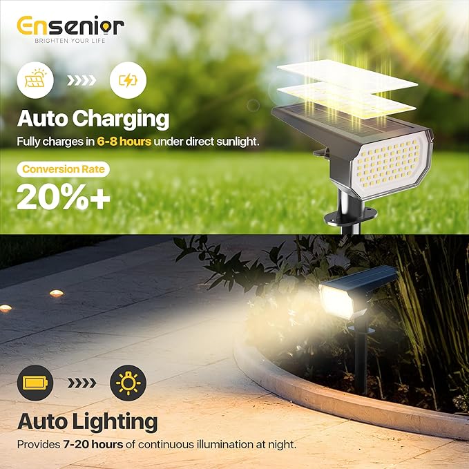 Ensenior Solar Spotlights Outdoor 56 LEDs Brightness Adjustable 6500K LED Solar Garden Lights Halloween Christmas Landscape Lighting for Flag/Yard/Pathway IP65 Waterproof - 4 Pack