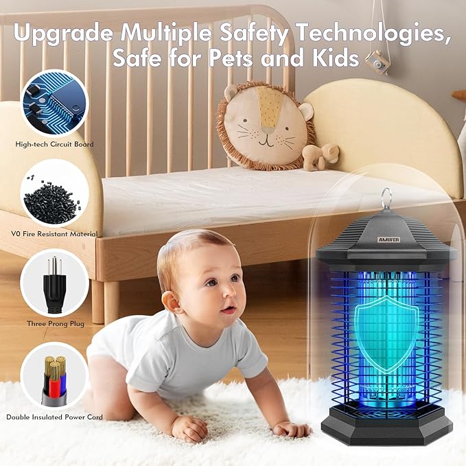 Bug Zapper Outdoor Indoor 18W Power &amp 4400V Instant Grid Mosquito Repellent Insect Control Efficiency Increased 100% 1/2 Acre Coverage Fly Trap for Patio Backyard Home