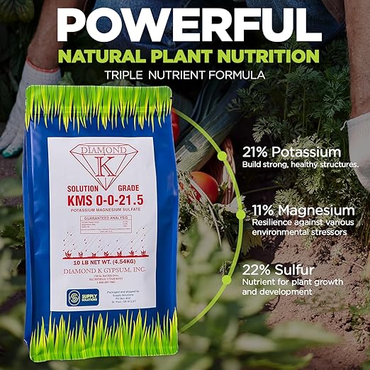 KMS 0-0-21.5 (Potassium Magnesium Sulfate) Fertilizer - Plant Food - The Best for Low Magnesium Soils Prone to Nutrient Loss - Ideal for Lawns Garden Vegetable and Fruit Crops (10 Pounds)
