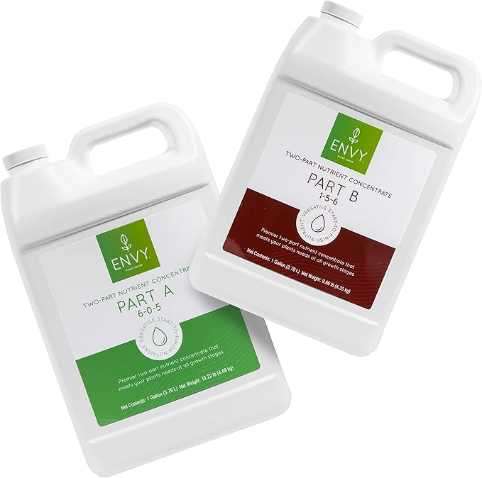 ENVY Hydroponic Plant Food A &amp B – Two-Part Liquid Nutrient for Indoor/Outdoor Plants - Soil Coco Hydroponics DWC – Gallon Set