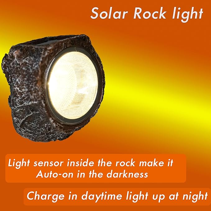 Solar Rock Light Led 4 Pack Waterproof Garden Stone Lights Outdoor Landscaping Spotlights Yard Patio Pathway Driveway …