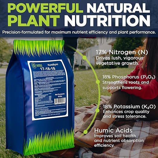 Supply Solutions | 17-18-18 HumiSync Plant Food Powder | Balanced NPK Fertilizer with Humic Acid for Lawn Garden Vegetables Flowers Trees &amp Shrubs - All Purpose Garden Fertilizer (10 Pounds)