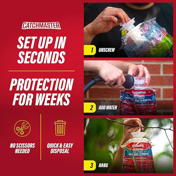 Catchmaster Pro Series Extra-Large Outdoor Fly Trap w/No-Mess Lid 8-Pack - Hanging Fly Trap Outdoor Home Bug Catcher and Flying Insect Trap with Premium Food Lure for Backyard Pool Patio &amp Camp