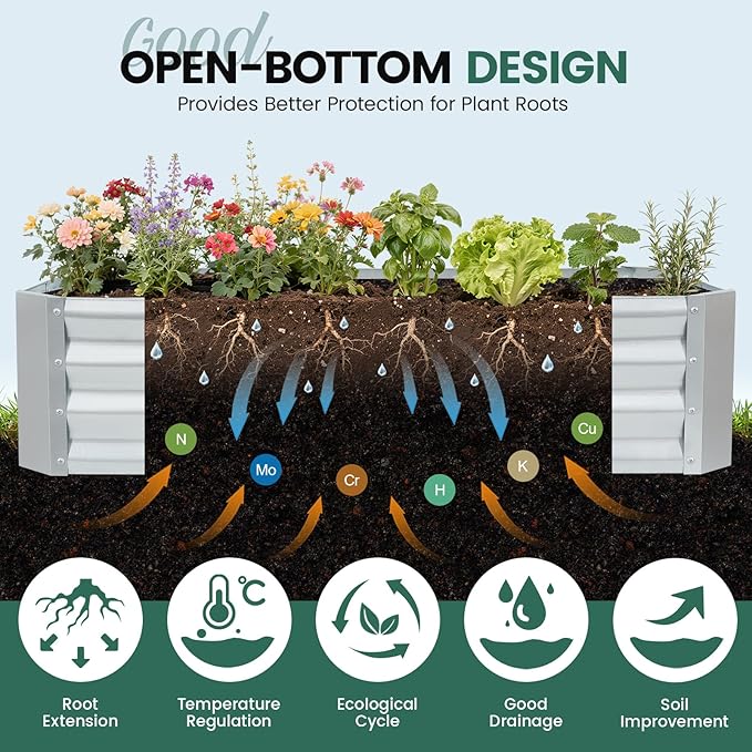 G GOOD GAIN 4x2x1ft Raised Garden Bed – Galvanized Metal Planter Box for Vegetables Flowers Herbs Fruits – Outdoor Garden Beds with Open Bottom Sliver