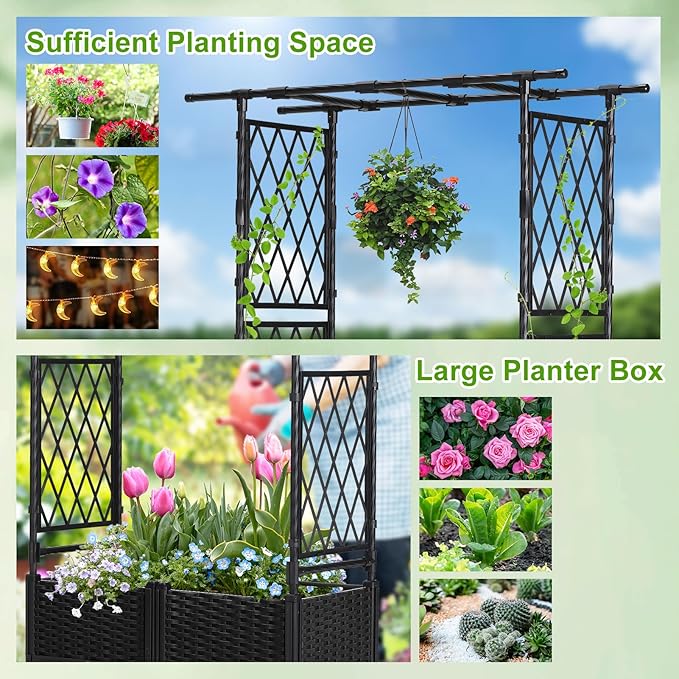 Lalahoni Planter with Trellis 4.5ft Trellis Planter Self-watering Box with Wheels for Outdoor Plants Tomato Flower Vegetable Herb Vine Garden Patio Plastic Raised Bed Trellis with Drainage Hole 1PC