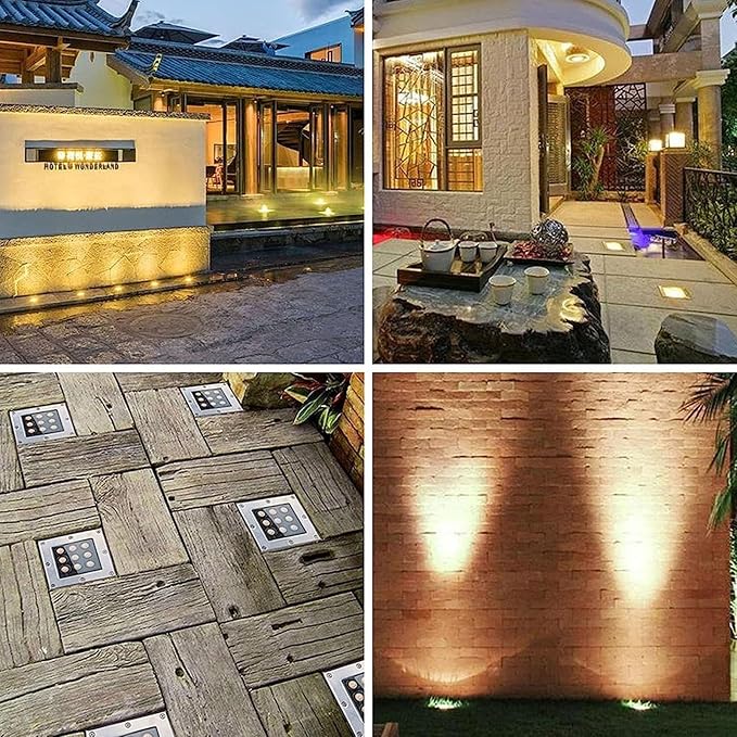 Outdoor Landscape Lights Square Recessed Buried Lamp IP67 Waterproof Stainless Steel LED Spotlight 12V Low Voltage Pond Light IrradiateCold White 18 W