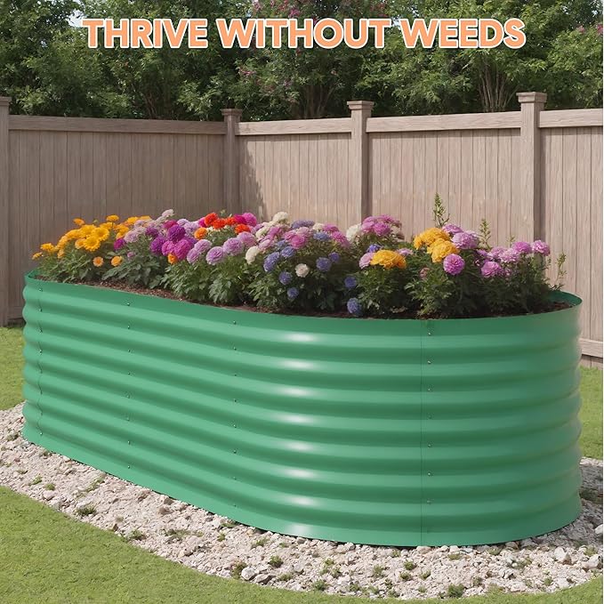 IDEALHOUSE Galvanized Raised Garden Bed Outdoor 24” Tall Metal Planter Box Large Garden Beds for Vegetables Flowers Herbs Rust-Resistant Steel Planter with Anti-Cut Edges Easy Assembly Beige