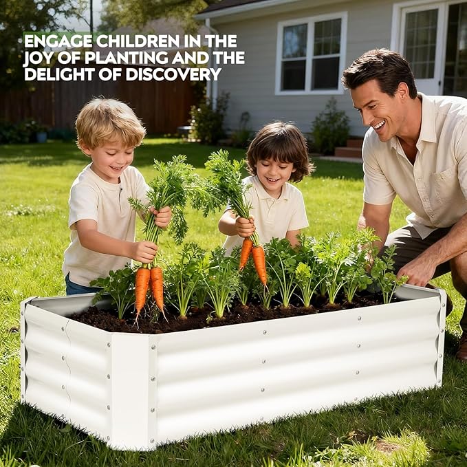 ZORMY 2 Pcs 4x2x1ft Galvanized Raised Garden Bed Outdoor Metal Planter Boxes with Easy Assembly Planter Raised Beds for Gardening Flower Plants Vegetable Herb - White