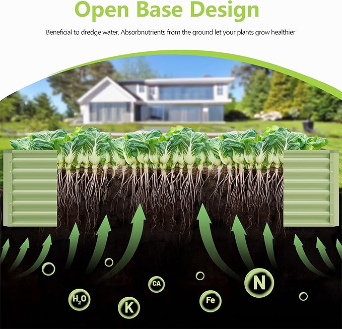 8x4x2FT Galvanized Raised Garden BedGalvanized Planter Boxes Outdoor Large Metal Raised Garden Beds for Vegetables-Green