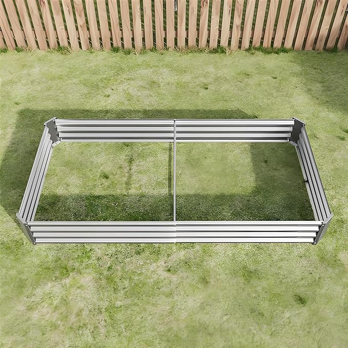 LANOVAGEAR Raised Garden Bed Kit - Metal Raised Bed Garden 7.6x3.7x0.98ft for Flower Planters Vegetables Herb (Silver)