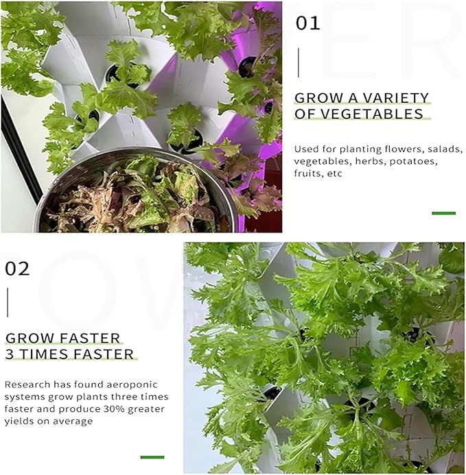 Hydroponic Growing Kits Indoor Grow Vertical Grow Tower with Hydrating Pump Timer Adapter Seeding Bed &amp Net Pots for Fruits a