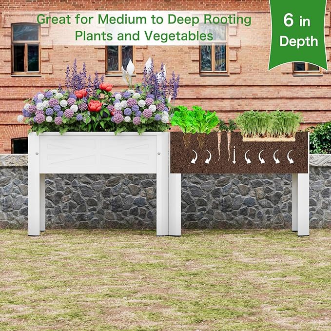 Elevated Metal Planter Box Stand Heavy Duty Raised Garden Bed for Vegetables Flowers Herbs Indoor Outdoor Use Cream