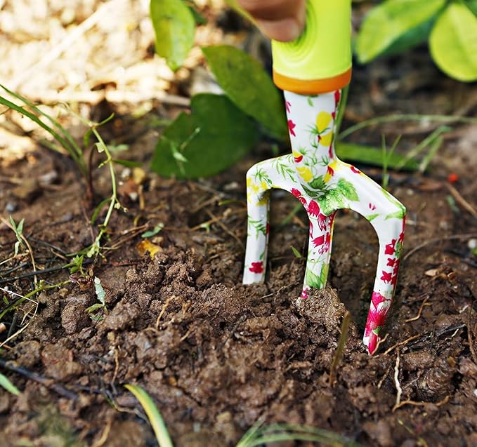 NAYE Garden Tool SetCute Gardening Gifts for WomenBirthday Gifts for MomHeavy Duty Tool Kit with GlovesGarden ToteKneeling PadHand PrunerTrowelHand RakeWeederForkTransplanterMulticolor