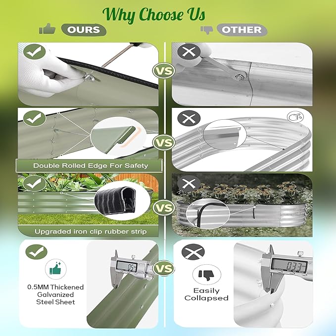 NestNature Modular Galvanized Raised Garden Bed Kits 12 Tall 10-in-2 Outdoor Metal Raised Planter Bed for Planting Plants Vegetables Fruits Flowers Herbs Gardening Ground Planter Box-Green