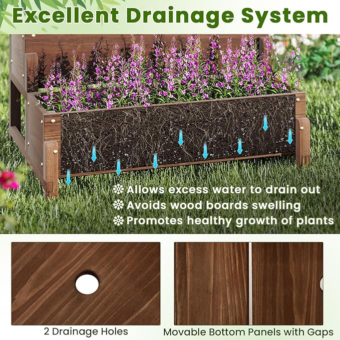 Planter Box with Trellis Set of 2 2-Tier Wood Garden Freestanding Elevated Planter with Legs Drainage Holes for Vine Climbing Plants Flowers Raised Garden Bed for Garden Patio Yard
