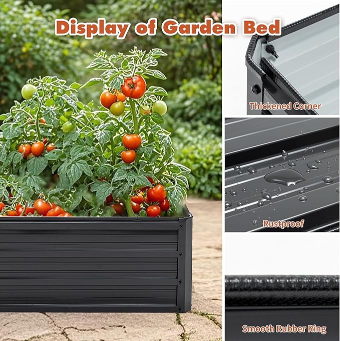 4x3x1ft Metal Raised Garden BedDeep Root Outdoor Galvanized Planter BoxPatio Kit Planting Beds for Vegetables Flowers HerbBlack