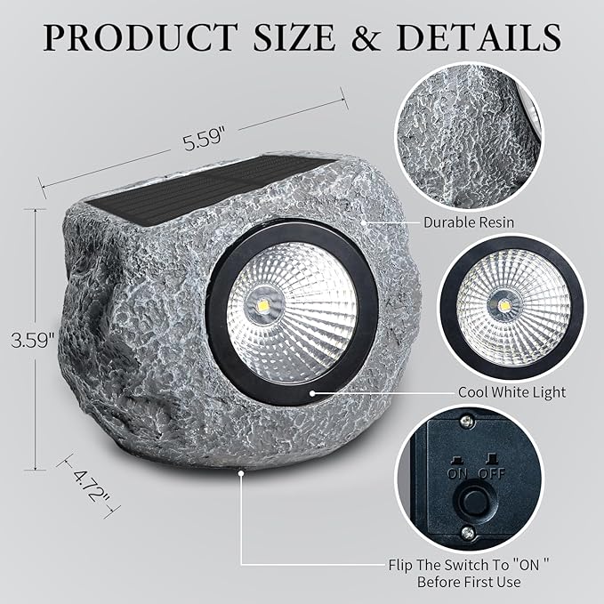 Solar Rock Lights Outdoor 2 Pack Bright Solar Spotlights Outdoor Waterproof Wireless LED Rock Lights Auto On/Off Landscape Spotlights Walkway Solar Lights for Outside Yard Patio Pathway Flowerbed