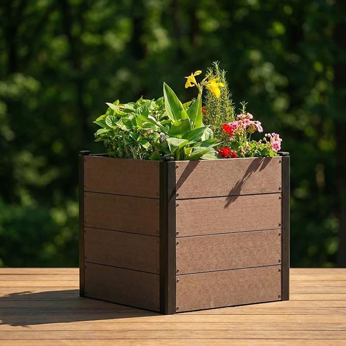 Raised Garden Bed with Wheels 25 Large Enclosed Garden Bed for Patio Outdoor Planter Box for Deck Composite Raised Planter for Vegetables Wood Look
