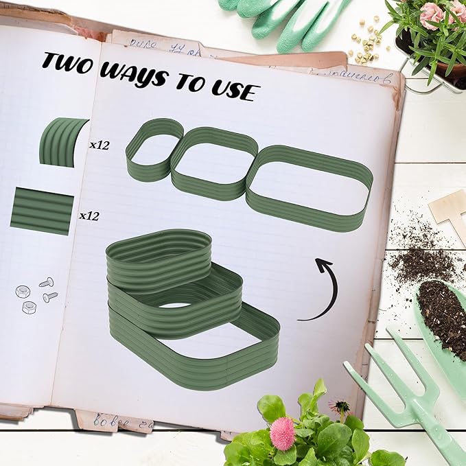 3 Tier Galvanized Steel Raised Garden Bed Kit 62.25 x 43 x 32.25 3 Combining Planter Boxes with Rubber Strip Edging Open Bottom for Backyard Garden Patio Green